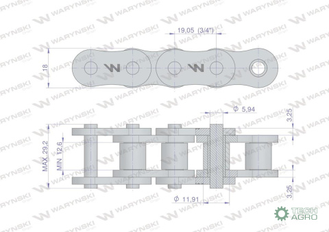 ŁAŃCUCH R1 3/4 12AH-1 60H WARYŃSKI 2,5M ŁAŃCUCH R1 3/4 12AH-1 60H WARYŃSKI 2,5M