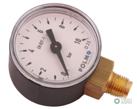 Manometr suchy M40 0-10 bar gwint M10x1 dolne przyłącze obudowa plastikowa POLMO Manometr suchy M40 0-10 bar gwint M10x1 dolne przyłącze obudowa plastikowa POLMO