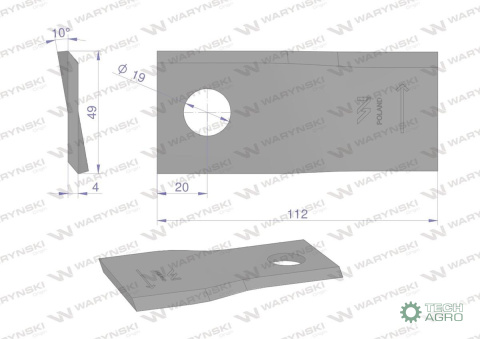 Nóż, nożyk kosiarka 112X48X4X22 lewy zastosowanie 4349690 Pottinger WARYŃSKI Nóż, nożyk kosiarka 112X48X4X22 lewy zastosowanie 4349690 Pottinger WARYŃSKI
