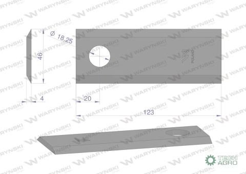 Nóż, nożyk kosiarka 123X46X4mm otwór 18.25 zastosowanie 56451210 Kuhn WARYŃSKI ( sprzedawane po 25 ) Nóż, nożyk kosiarka 123X46X4mm otwór 18.25 zastosowanie 56451210 Kuhn WARYŃSKI ( sprzedawane po 25 )