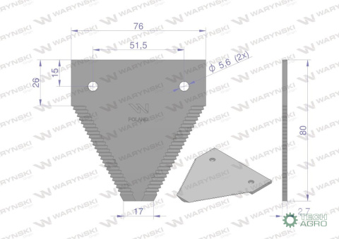 Nóż żniwny 80x76x2.7mm otwór 5.5 zastosowanie 614670.1 Claas WARYŃSKI ( sprzedawane po 25 ) Nóż żniwny 80x76x2.7mm otwór 5.5 zastosowanie 614670.1 Claas WARYŃSKI ( sprzedawane po 25 )