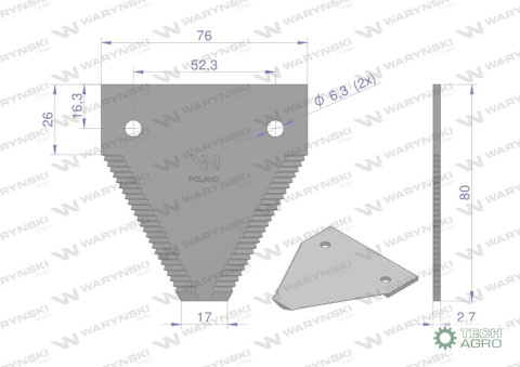 Nóż żniwny 80x76x2.7mm otwór 6.3 zastosowanie 87728899 New Holland WARYŃSKI ( sprzedawane po 25 ) Nóż żniwny 80x76x2.7mm otwór 6.3 zastosowanie 87728899 New Holland WARYŃSKI ( sprzedawane po 25 )
