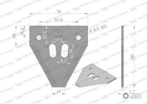 Nóż żniwny 80x76x2.7mm otwór 6.5 zastosowanie 1096606 420100046 Schumacher WARYŃSKI ( sprzedawane po 25 ) Nóż żniwny 80x76x2.7mm otwór 6.5 zastosowanie 1096606 420100046 Schumacher WARYŃSKI ( sprzedawane po 25 )