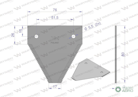 Nóż żniwny 80x76x2mm otwór 5.5 zastosowanie 614670.0 Claas WARYŃSKI ( sprzedawane po 25 ) Nóż żniwny 80x76x2mm otwór 5.5 zastosowanie 614670.0 Claas WARYŃSKI ( sprzedawane po 25 )