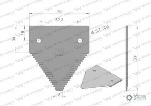 Nóż żniwny 83x76x2.7mm otwór 5.5 zastosowanie 80309197 New Holland WARYŃSKI ( sprzedawane po 25 ) Nóż żniwny 83x76x2.7mm otwór 5.5 zastosowanie 80309197 New Holland WARYŃSKI ( sprzedawane po 25 )