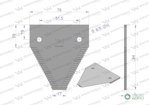 Nóż żniwny 84x76x3mm otwór 6.5 zastosowanie 611203.1 Claas WARYŃSKI ( sprzedawane po 25 ) Nóż żniwny 84x76x3mm otwór 6.5 zastosowanie 611203.1 Claas WARYŃSKI ( sprzedawane po 25 )