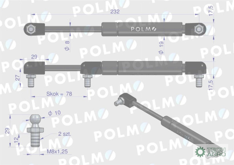 Siłownik dachu 64014593 pasuje do Ursus C-385 i Massey Ferguson POLMO Siłownik dachu 64014593 pasuje do Ursus C-385 i Massey Ferguson POLMO