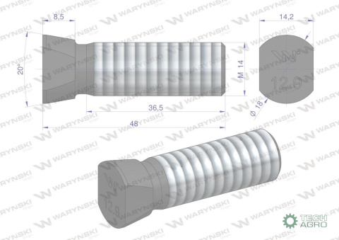 Śruba kpl. płużna oval z dwóch stron ścięta M14x48 mm kl.12.9 zastosowanie Vogel & Noot Waryński M14X48OV2VN ( sprzedawane po 2 Śruba kpl. płużna oval z dwóch stron ścięta M14x48 mm kl.12.9 zastosowanie Vogel & Noot Waryński M14X48OV2VN ( sprzedawane po 2