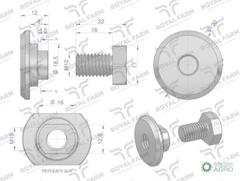 Śruba nożyka kpl. M10x22 zastosowanie Famarol ROYAL FARM Śruba nożyka kpl. M10x22 zastosowanie Famarol ROYAL FARM