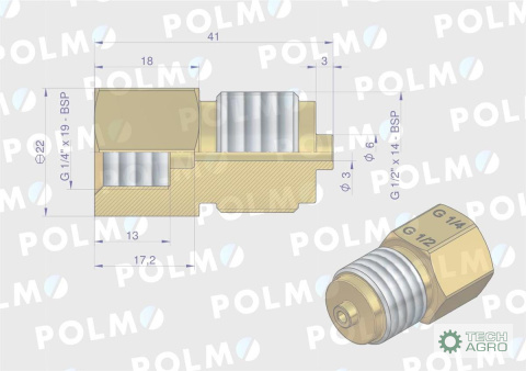 Złączka manometryczna gwint zewnętrzny G1/2" x gwint wewnętrzny G1/4" (mosiądz) POLMO Złączka manometryczna gwint zewnętrzny G1/2" x gwint wewnętrzny G1/4" (mosiądz) POLMO