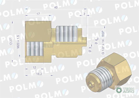 Złączka manometryczna gwint zewnętrzny G1/2" x gwint wewnętrzny M20x1.5 (mosiądz) POLMO Złączka manometryczna gwint zewnętrzny G1/2" x gwint wewnętrzny M20x1.5 (mosiądz) POLMO