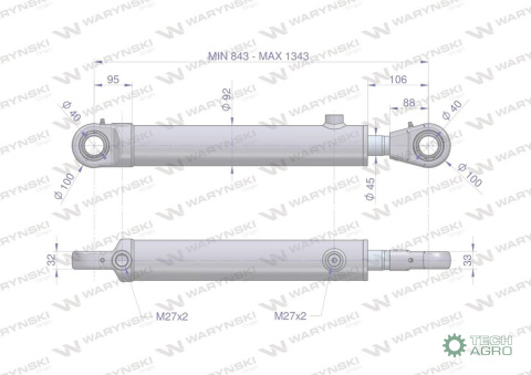 Cylinder hydrauliczny - siłownik dwustronny CJ2F80/45/500 Waryński Cylinder hydrauliczny - siłownik dwustronny CJ2F80/45/500 Waryński
