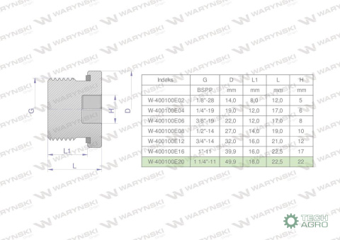 Korek hydrauliczny calowy (na imbus) 1 1/4" BSP ED Waryński Korek hydrauliczny calowy (na imbus) 1 1/4" BSP ED Waryński