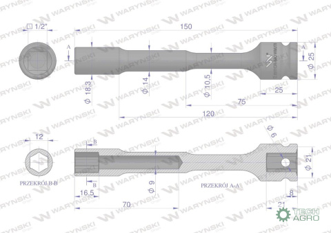 Nasadka udarowa 1/2", sześciokątna slim przelotowa ze stali CrMo 12mm długość 150 mm, stosowane w mechanice do kluczy udarowych Nasadka udarowa 1/2", sześciokątna slim przelotowa ze stali CrMo 12mm długość 150 mm, stosowane w mechanice do kluczy udarowych
