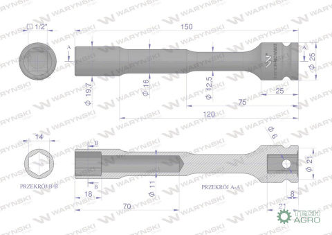 Nasadka udarowa 1/2", sześciokątna slim przelotowa ze stali CrMo 14mm długość 150 mm, stosowane w mechanice do kluczy udarowych Nasadka udarowa 1/2", sześciokątna slim przelotowa ze stali CrMo 14mm długość 150 mm, stosowane w mechanice do kluczy udarowych