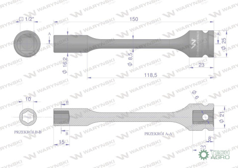 Nasadka udarowa 1/2", sześciokątna slim ze stali CrMo 10mm długość 150 mm, stosowane w mechanice do kluczy udarowych, Waryński Nasadka udarowa 1/2", sześciokątna slim ze stali CrMo 10mm długość 150 mm, stosowane w mechanice do kluczy udarowych, Waryński