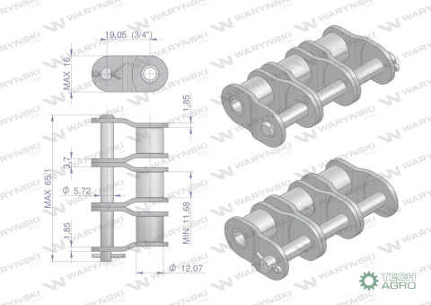 Półogniwo łańcucha P12B-3 (R3 3/4) Waryński ( sprzedawane po 5 ) Półogniwo łańcucha P12B-3 (R3 3/4) Waryński ( sprzedawane po 5 )