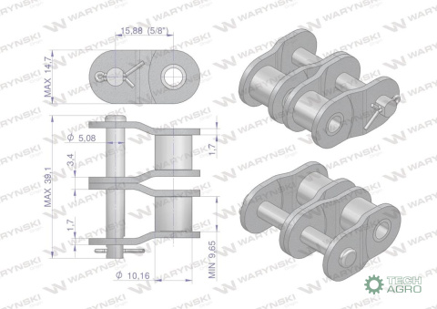 Półogniwo łańcucha prosta płytka P10B-2 (R2 5/8) Waryński ( sprzedawane po 10 ) Półogniwo łańcucha prosta płytka P10B-2 (R2 5/8) Waryński ( sprzedawane po 10 )