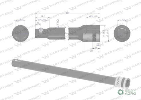 Przedłużka 1/2". 250mm, Waryński Przedłużka 1/2". 250mm, Waryński