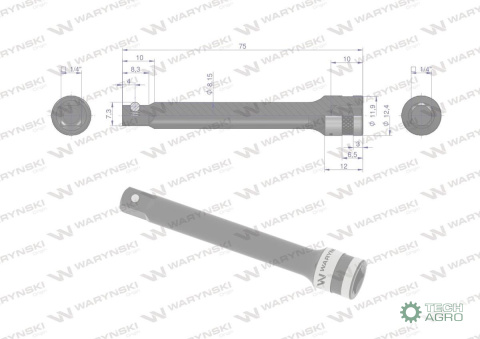 Przedłużka 1/4". 75 mm, Waryński Przedłużka 1/4". 75 mm, Waryński