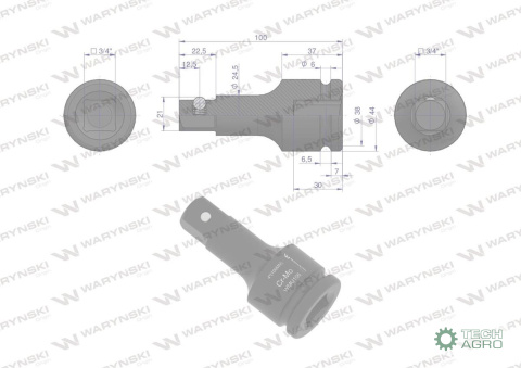 Przedłużka do nasadek udarowych 3/4". 100mm. CrMo. Waryński Przedłużka do nasadek udarowych 3/4". 100mm. CrMo. Waryński