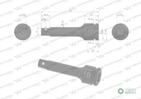 Przedłużka do nasadek udarowych 3/4". 150mm. CrMo. Waryński Przedłużka do nasadek udarowych 3/4". 150mm. CrMo. Waryński