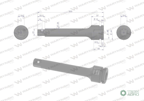 Przedłużka do nasadek udarowych 3/4". 200mm. CrMo. Waryński Przedłużka do nasadek udarowych 3/4". 200mm. CrMo. Waryński