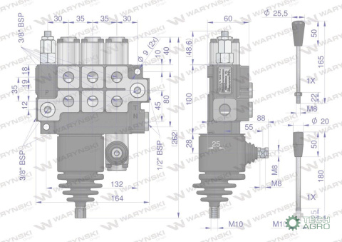 Rozdzielacz hydrauliczny 3-sekcyjny max przepływ 40L (2 sekcje x 1 dźwignia + 1 sekcja x 1 dźwignia) Waryński Rozdzielacz hydrauliczny 3-sekcyjny max przepływ 40L (2 sekcje x 1 dźwignia + 1 sekcja x 1 dźwignia) Waryński