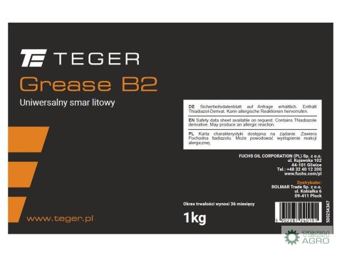 Smar uniwersalny litowy TEGER GREASE B2, opakowanie 1kg (Pakowane po 10szt.)