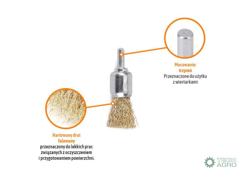 Szczotka pędzelkowa z trzpieniem - drut falowany FI 6/17 mm / TEGER Szczotka pędzelkowa z trzpieniem - drut falowany FI 6/17 mm / TEGER