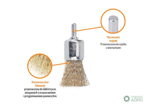 Szczotka pędzelkowa z trzpieniem - drut falowany FI 6/25 mm / TEGER Szczotka pędzelkowa z trzpieniem - drut falowany FI 6/25 mm / TEGER