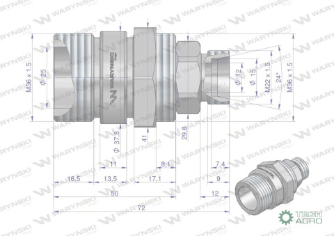 Zawór gniazdo M22x1.5 skręcane (50490020) Waryński (opakowanie 50szt) Zawór gniazdo M22x1.5 skręcane (50490020) Waryński (opakowanie 50szt)