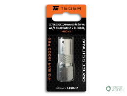 Czteroszczękowa końcówka węża smarownicy z blokadą M10x1. 413 BAR (6000 PSI) Professional TEGER