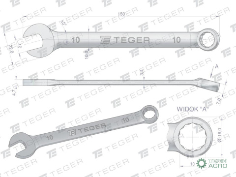 Klucz płasko-oczkowy 10 mm / TEGER Klucz płasko-oczkowy 10 mm / TEGER