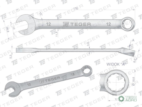 Klucz płasko-oczkowy 12 mm / TEGER Klucz płasko-oczkowy 12 mm / TEGER