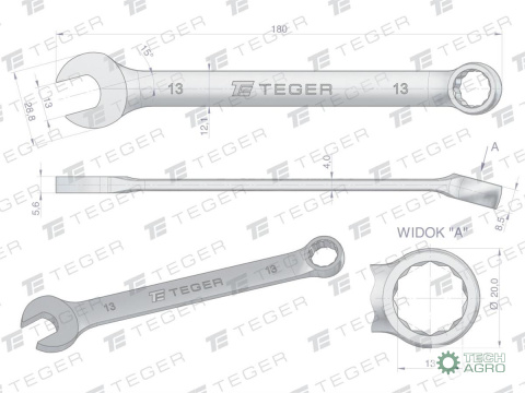 Klucz płasko-oczkowy 13 mm / TEGER Klucz płasko-oczkowy 13 mm / TEGER