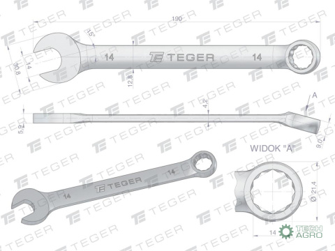 Klucz płasko-oczkowy 14 mm / TEGER Klucz płasko-oczkowy 14 mm / TEGER