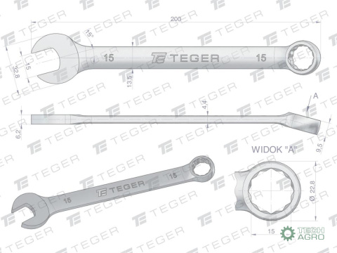 Klucz płasko-oczkowy 15 mm / TEGER Klucz płasko-oczkowy 15 mm / TEGER