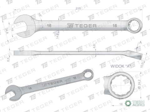 Klucz płasko-oczkowy 16 mm / TEGER Klucz płasko-oczkowy 16 mm / TEGER
