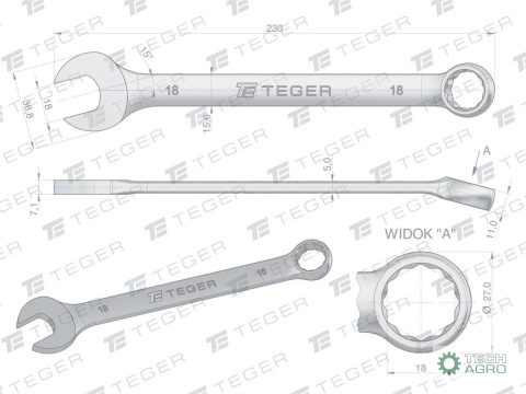 Klucz płasko-oczkowy 18 mm / TEGER Klucz płasko-oczkowy 18 mm / TEGER