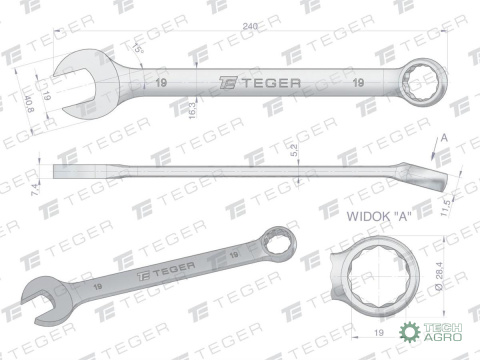Klucz płasko-oczkowy 19 mm / TEGER Klucz płasko-oczkowy 19 mm / TEGER
