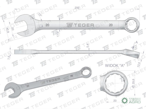 Klucz płasko-oczkowy 20 mm / TEGER Klucz płasko-oczkowy 20 mm / TEGER
