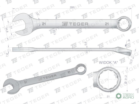 Klucz płasko-oczkowy 21 mm / TEGER Klucz płasko-oczkowy 21 mm / TEGER