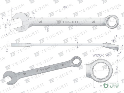 Klucz płasko-oczkowy 23 mm / TEGER Klucz płasko-oczkowy 23 mm / TEGER