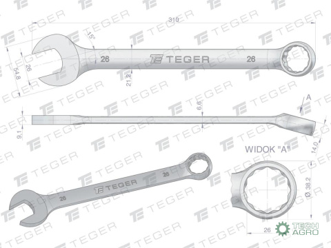 Klucz płasko-oczkowy 26 mm / TEGER Klucz płasko-oczkowy 26 mm / TEGER