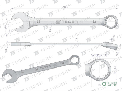 Klucz płasko-oczkowy 32 mm / TEGER Klucz płasko-oczkowy 32 mm / TEGER