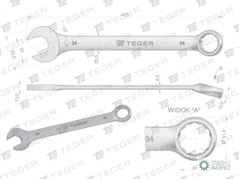 Klucz płasko-oczkowy 34 mm / TEGER Klucz płasko-oczkowy 34 mm / TEGER