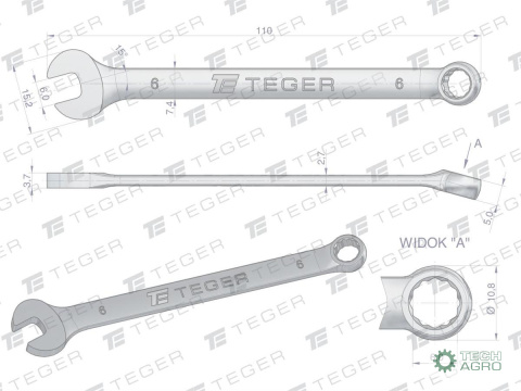 Klucz płasko-oczkowy 6 mm / TEGER Klucz płasko-oczkowy 6 mm / TEGER