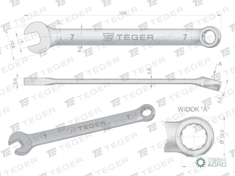 Klucz płasko-oczkowy 7 mm / TEGER Klucz płasko-oczkowy 7 mm / TEGER