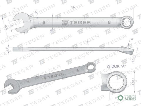 Klucz płasko-oczkowy 8 mm / TEGER Klucz płasko-oczkowy 8 mm / TEGER